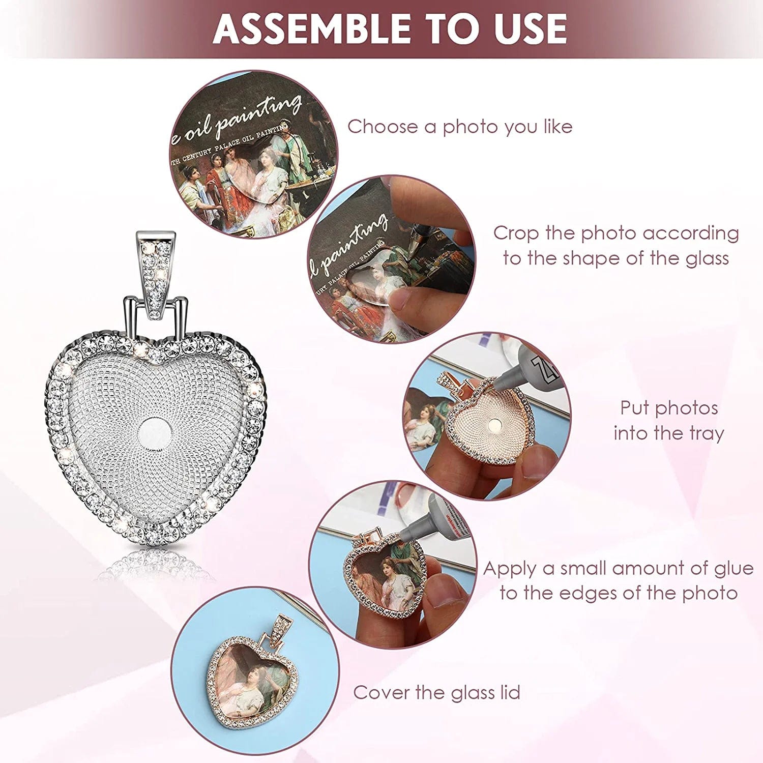 24 Piece Rhinestone Bezel Pendant Tray Set, Include 12 Piece Heart Shaped Pendant Tray Colorful Blank Pendant Charm with 12 Piece Clear Cabochon for DIY Jewelry Craft (Gold, Silver, Rose Gold, Black)