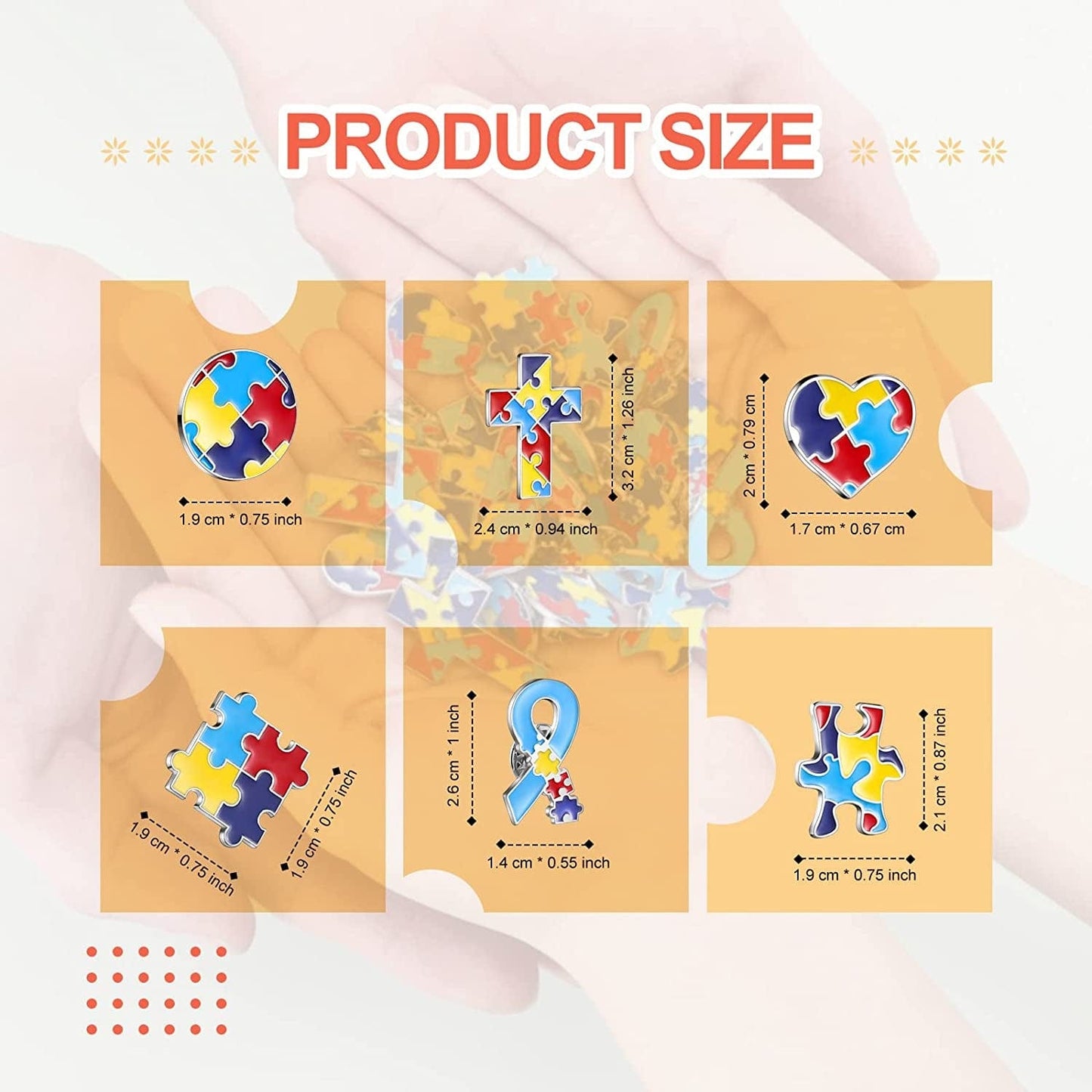 24 Pieces Autism Awareness Lapel Pin Multi Color Autism Puzzle Piece Women'S Brooches Pins for Clothing, Shirts and Jackets, 6 Styles