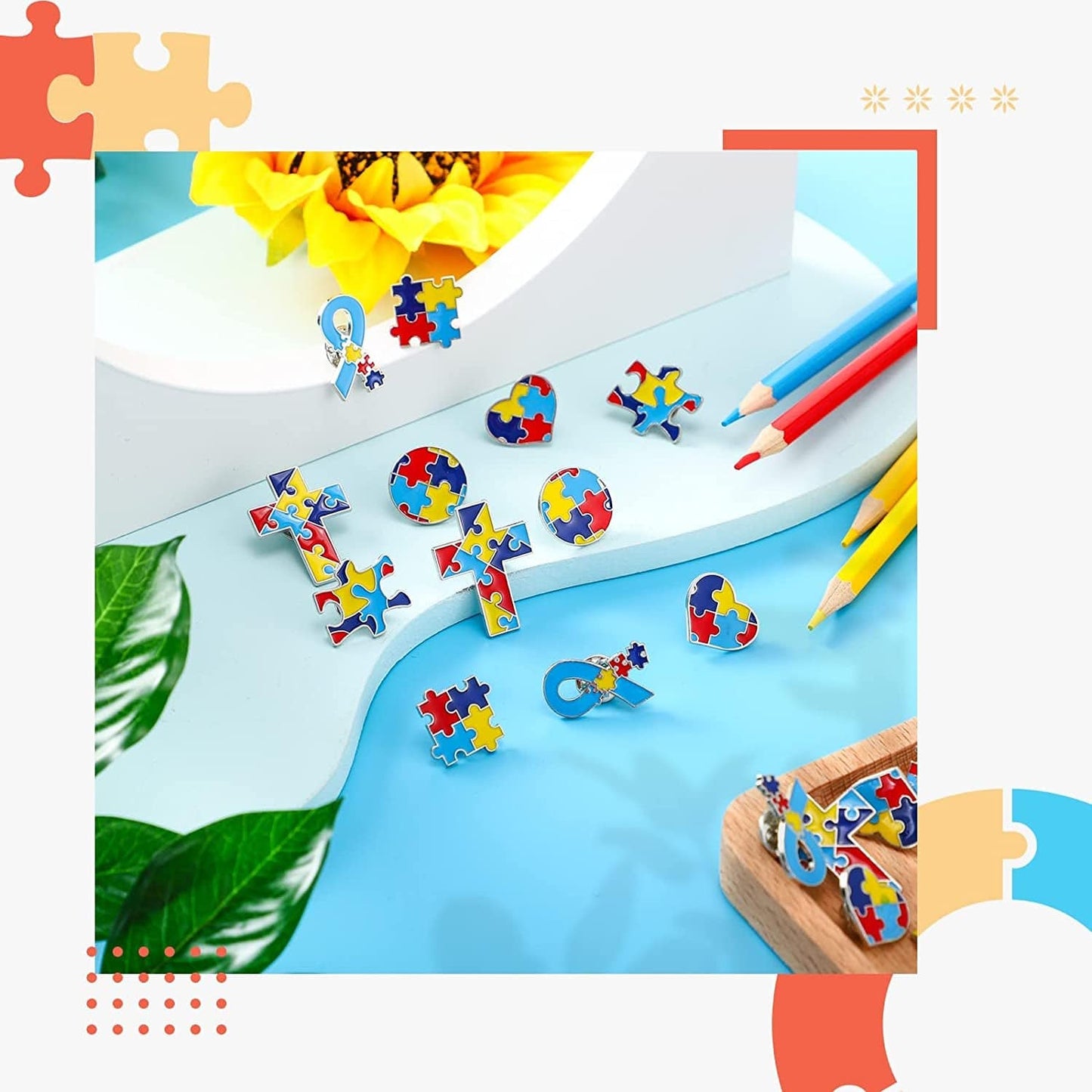 24 Pieces Autism Awareness Lapel Pin Multi Color Autism Puzzle Piece Women'S Brooches Pins for Clothing, Shirts and Jackets, 6 Styles