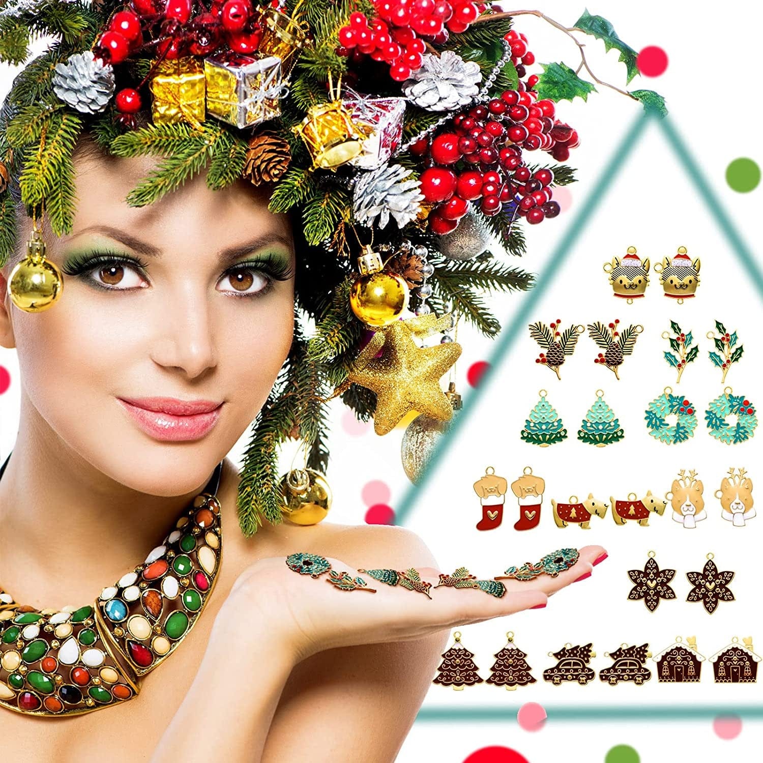 24 Pieces Christmas Charm Pendants Reindeer Embellishment Enamel Charms Assorted Gold Plated Xmas Pendants for Necklace Bracelet Jewelry Making Clothes Sewing Bags Decoration DIY Scrapbooking Supply