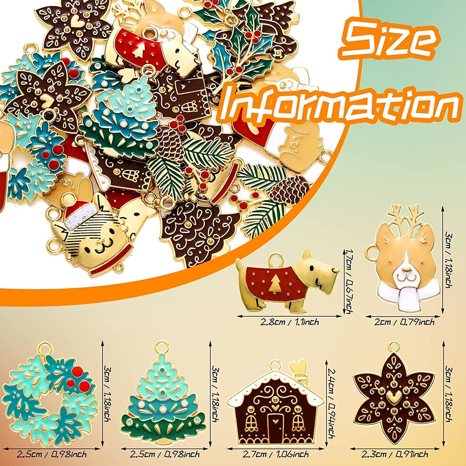 24 Pieces Christmas Charm Pendants Reindeer Embellishment Enamel Charms Assorted Gold Plated Xmas Pendants for Necklace Bracelet Jewelry Making Clothes Sewing Bags Decoration DIY Scrapbooking Supply