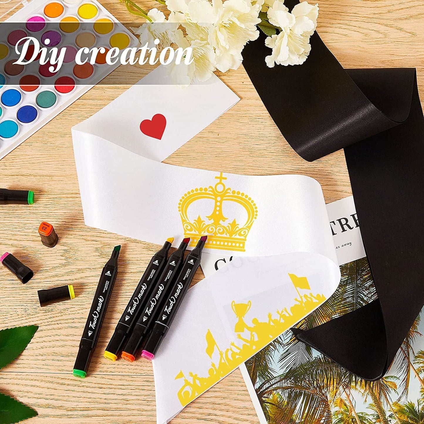 24 Pieces Satin Sash Blank Sashes Pageant Sash Blank Sashes Plain Sashes DIY Plain Sashes Satin Sashes for Wedding Party Decoration Personalized Pageant Your Text Here (Black, White) Apparel & Accessories > Clothing Accessories > Sashes Waydress