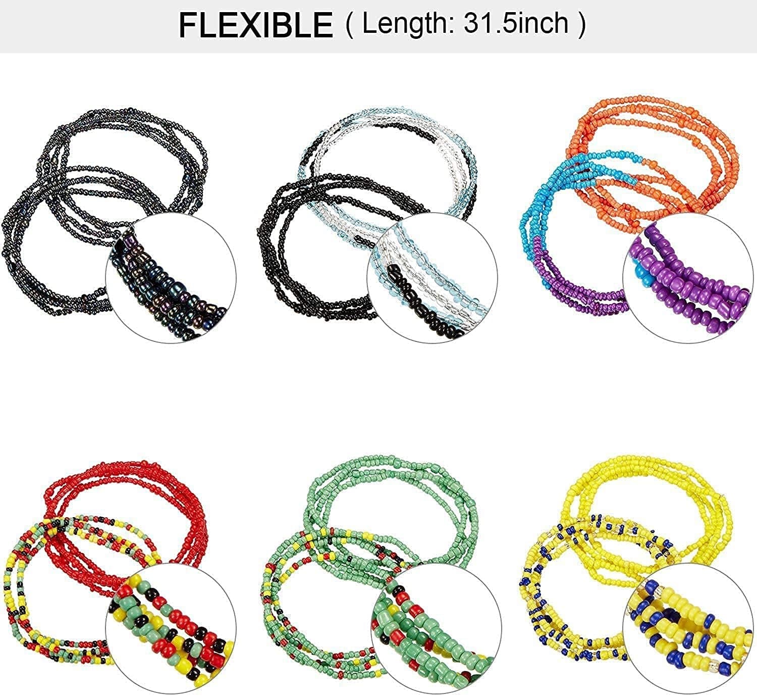24 Pieces Waist Bead Chains Summer Body Jewelry Colorful Waist Belly Beads African Body Chains Elastic Bikini Jewelry for Women and Girls, 12 Styles Apparel & Accessories > Jewelry > Body Jewelry Norme