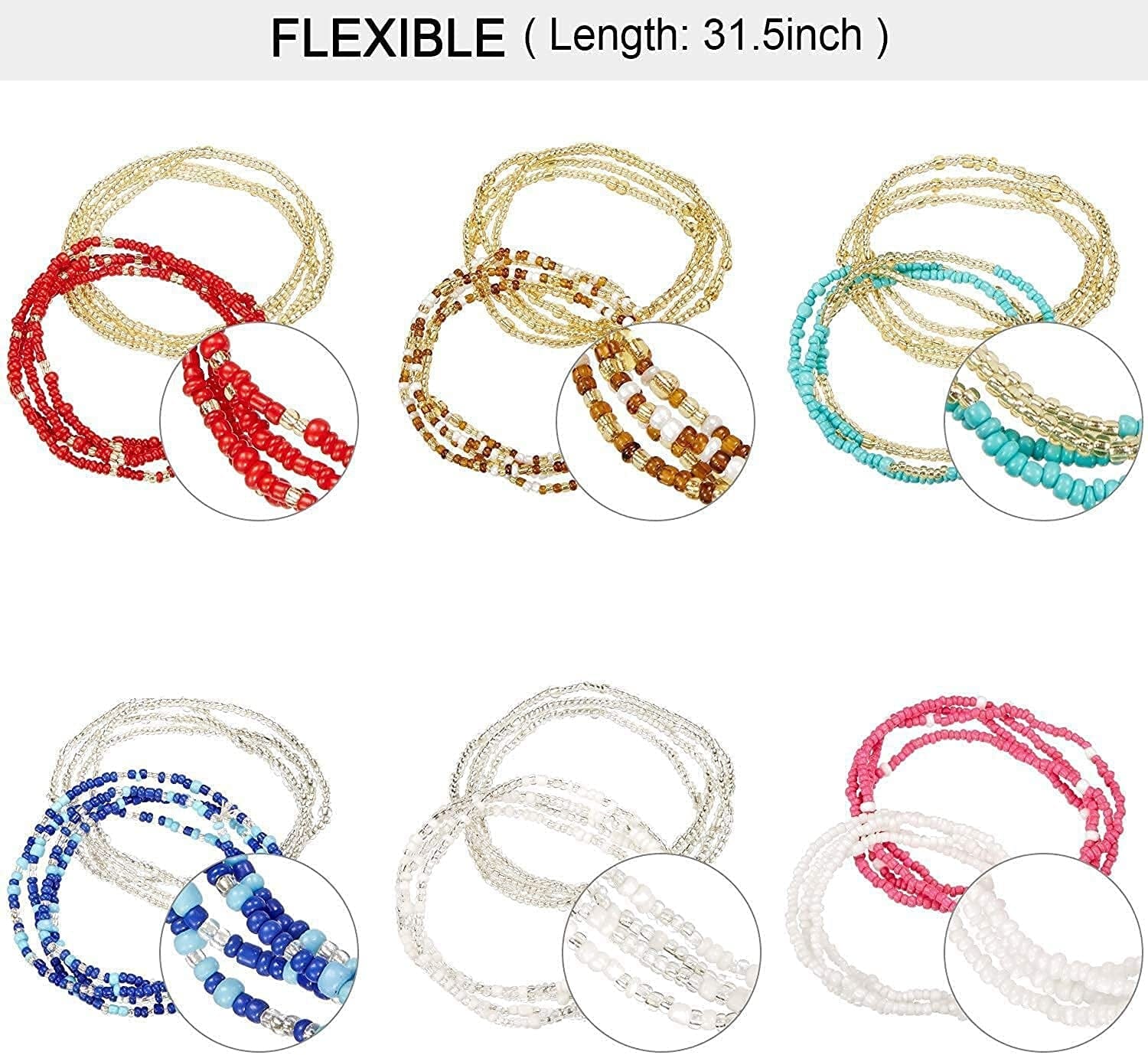 24 Pieces Waist Bead Chains Summer Body Jewelry Colorful Waist Belly Beads African Body Chains Elastic Bikini Jewelry for Women and Girls, 12 Styles Apparel & Accessories > Jewelry > Body Jewelry Norme