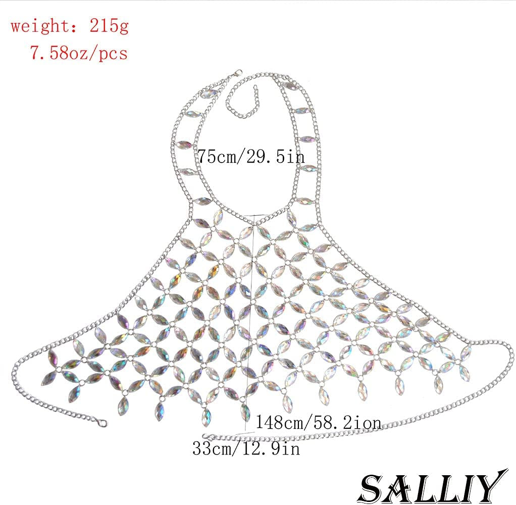 Salliy Boho Body Chain Bra Silver Sexy Rhinestone Bikini Bra Body Halter Backless Sequins Chain Bra Beach Body Accessories Jewelry for Women and Girls (M) Apparel & Accessories > Jewelry > Body Jewelry Salliy
