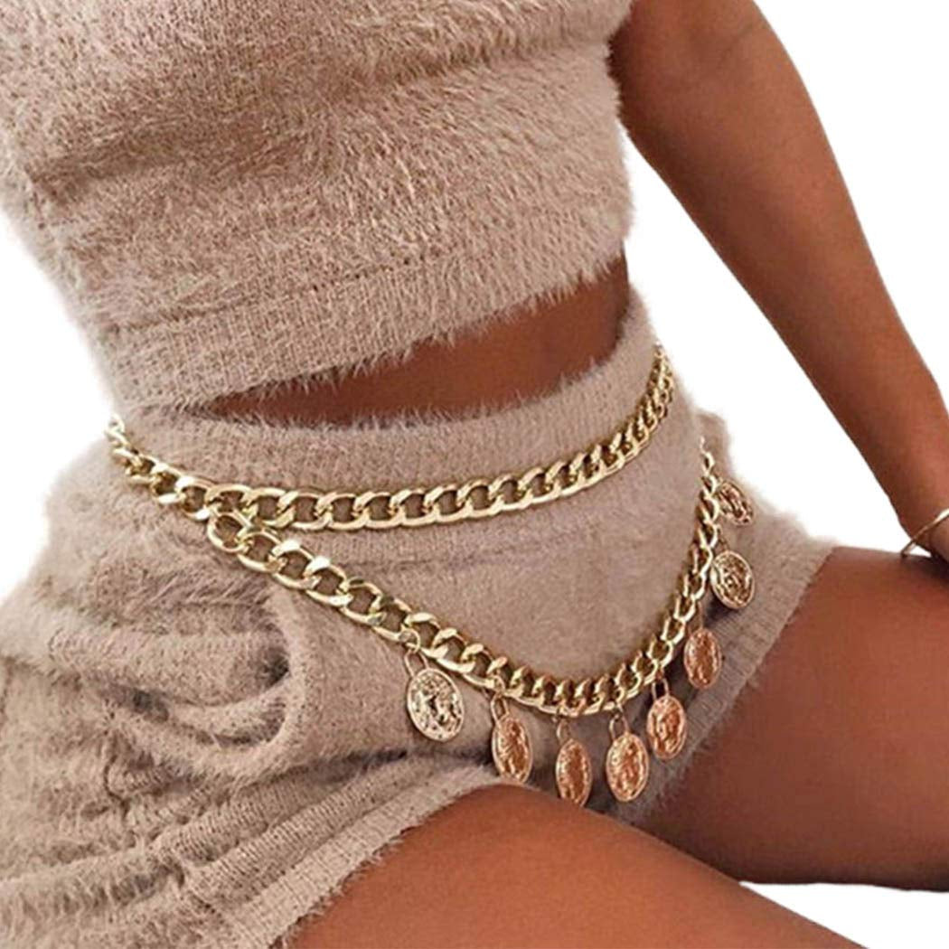 Reetan Boho Layered Body Chain Gold Coin Waist Chains Rave Party Body Jewelry Accessories for Women and Girls Apparel & Accessories > Jewelry > Body Jewelry REETAN
