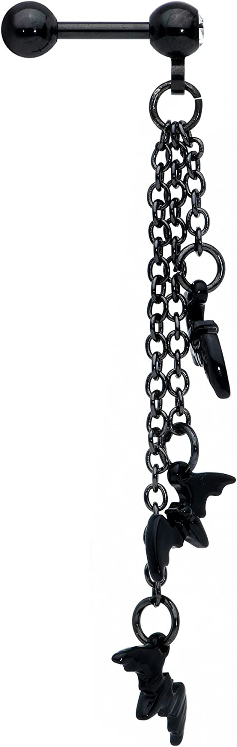 Body Candy 16G Womens Black Plated Steel Bats Chain Dangle Cartilage Earring Helix Tragus Jewelry 1/4" Apparel & Accessories > Jewelry > Body Jewelry Body Candy