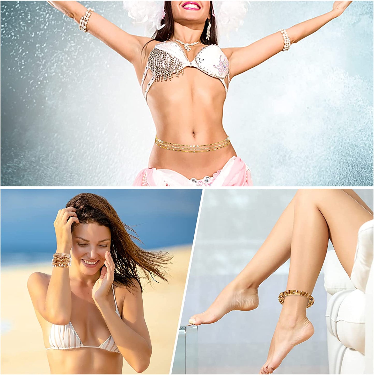 Waist Beads for Women Belly Beads Elastic Chain African Waist Chains Set for Women Body Jewelry Bikini Jewelry Chains Apparel & Accessories > Jewelry > Body Jewelry Yolev