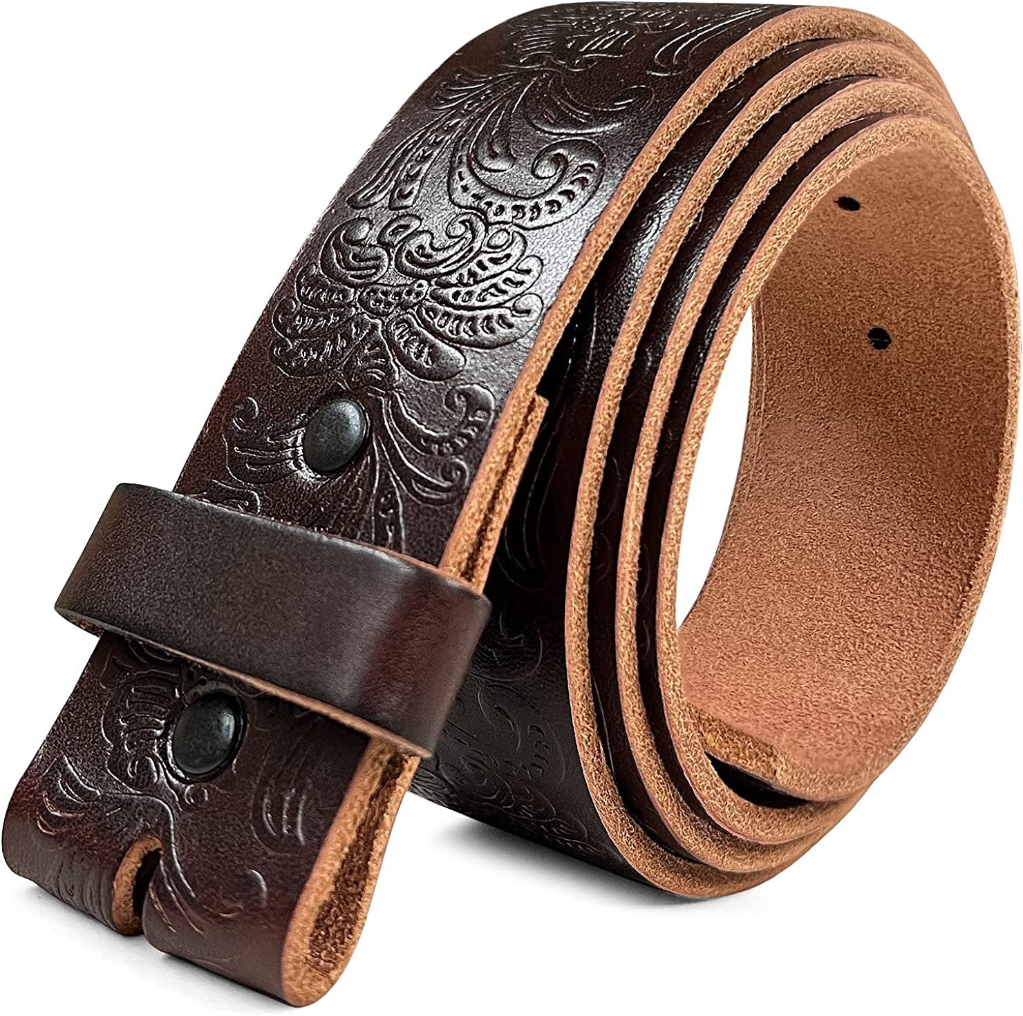 Cowboy Cowgirl Western Tooled Floral Embossed Full Grain Genuine Leather Belt Strap 1-1/2"(38Mm) Wide Apparel & Accessories > Clothing Accessories > Belts Belts.com Type a Strap - Brown 38