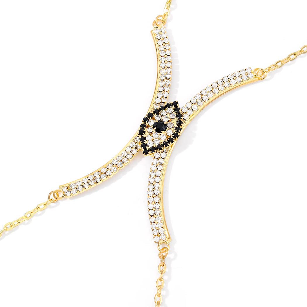 Woeoe Rhinestone Chest Bracket Bra Evil Eye Silver Rhinestone Chest Chains Bikini Body Jewelry Simple Body Jewelry for Women (Silver) Apparel & Accessories > Jewelry > Body Jewelry Woeoe gold