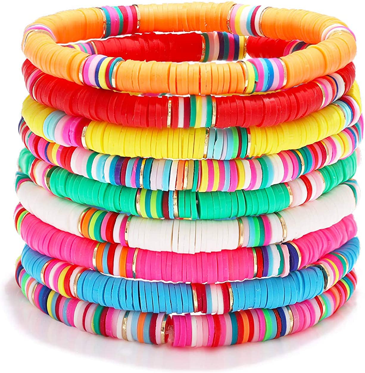 Surfer Heishi Bracelets for Women Stackable Rainbow Vinyl Disc Clay Beaded Stretch Bracelets Elastic Layering Friendship Bracelets Boho Summer Beach Jewelry Apparel & Accessories > Jewelry > Bracelets XOCARTIGE Style A