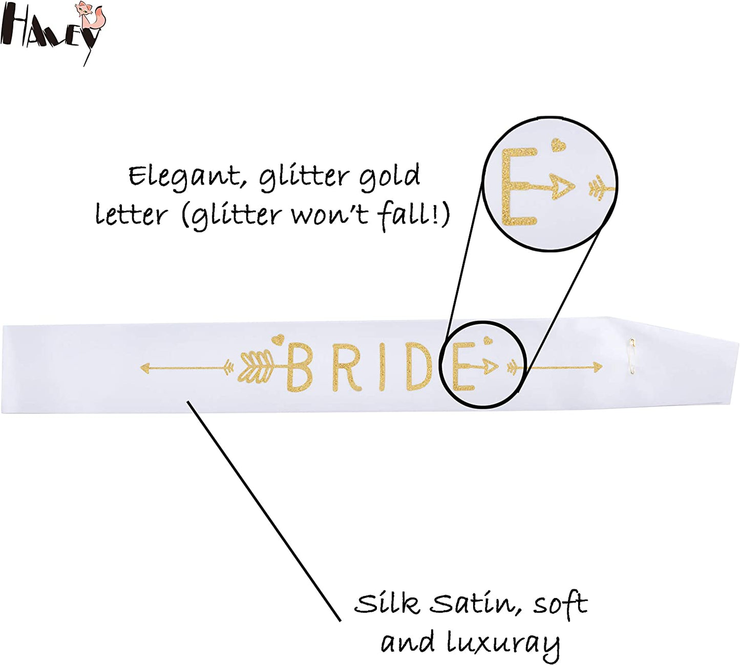 Haley Party Bride Tribe Sash Bridesmaid Sashes Bachelorette Party Sash Set Bride Sash Bridal Shower Decorations (6 PCS in Black and White with Gold Lettering) Apparel & Accessories > Clothing Accessories > Sashes Haley Party