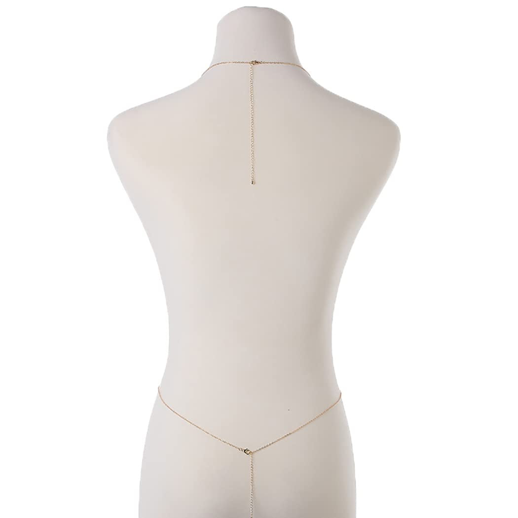 Bounzhi Gold Sexy Body Chain Crossover Thin Bra Bikini Rhinestone Crystal Waist Belly Body Chains Beach Body Necklace Jewelry for Women, Free Size (B-100) Apparel & Accessories > Jewelry > Body Jewelry Bounzhi