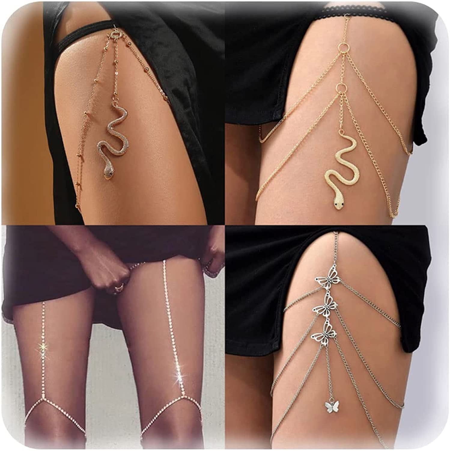 Snake Leg Chain for Women Thigh Chain for Girls Gold Snake Pendant Boho Body Chain for Beach Summer Holiday Apparel & Accessories > Jewelry > Body Jewelry HUASAI Multi-Style 4 Pcs