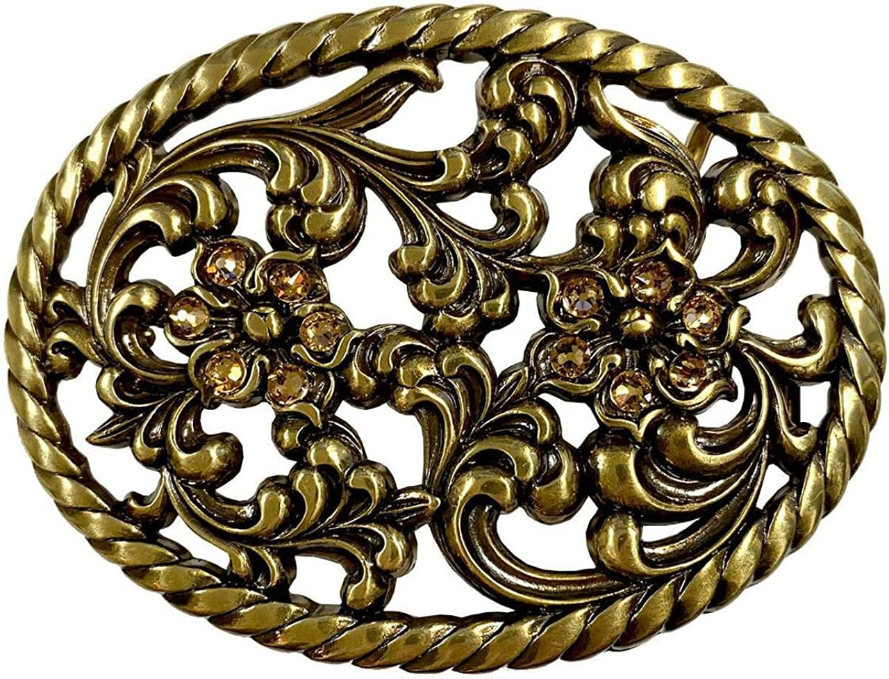 Rose Heart Flower Rhinestone Replacement Belt Buckle Fits 1-1/2"(38Mm) Belt Strap-Multi-Style Options Apparel & Accessories > Clothing Accessories > Belt Buckles Belts.com Type Buckle O - Ha0131 Antique Brass Topaz 1-1/2"