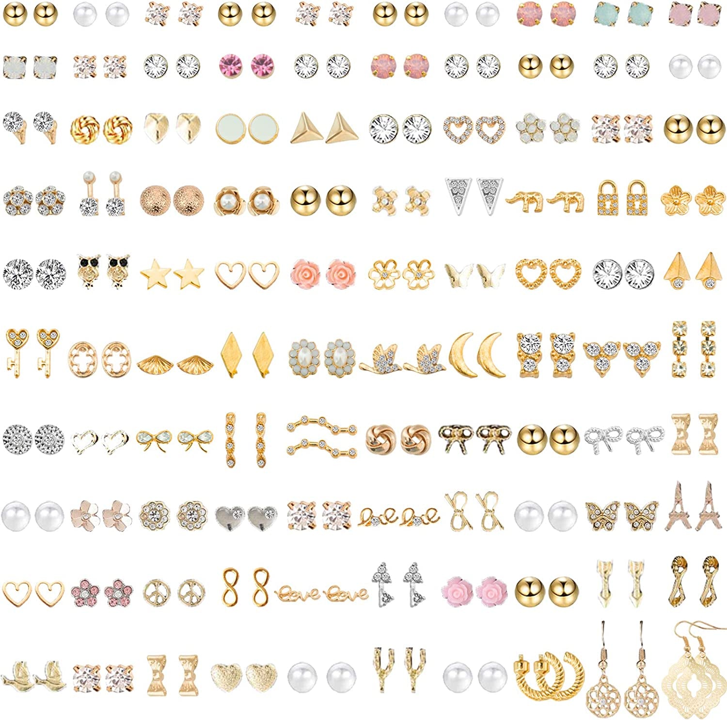 NEWITIN 100 Pairs Colorful Cute Stud Earrings for Girls Hypoallergenic Earrings Stainless Steel Earrings for Women Apparel & Accessories > Jewelry > Earrings NEWITIN Shinning Girl