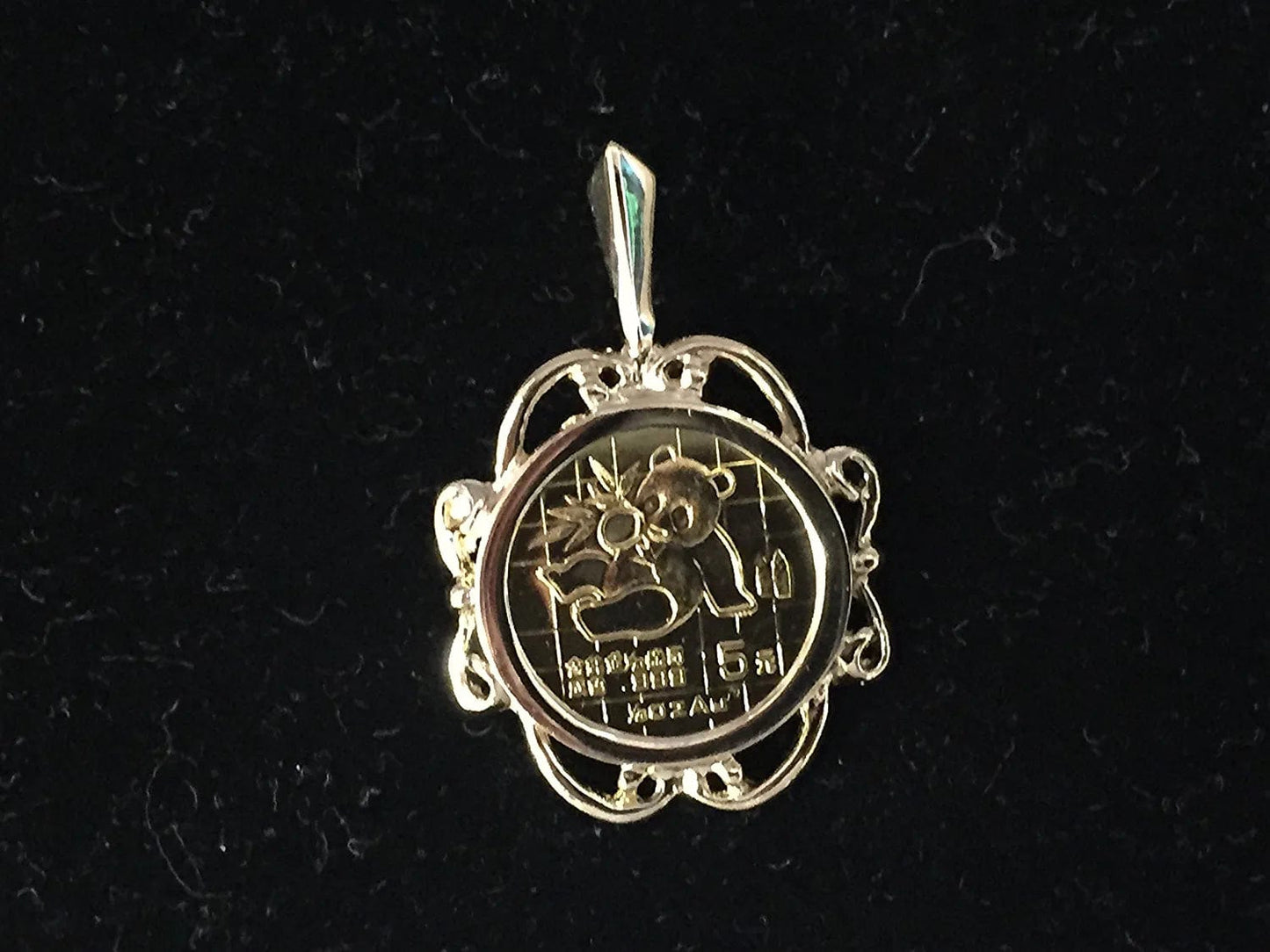 24K Chinese Panda Bear Coin Set in 14K Solid Gold Coin Charm Pendant -Random Year Coin