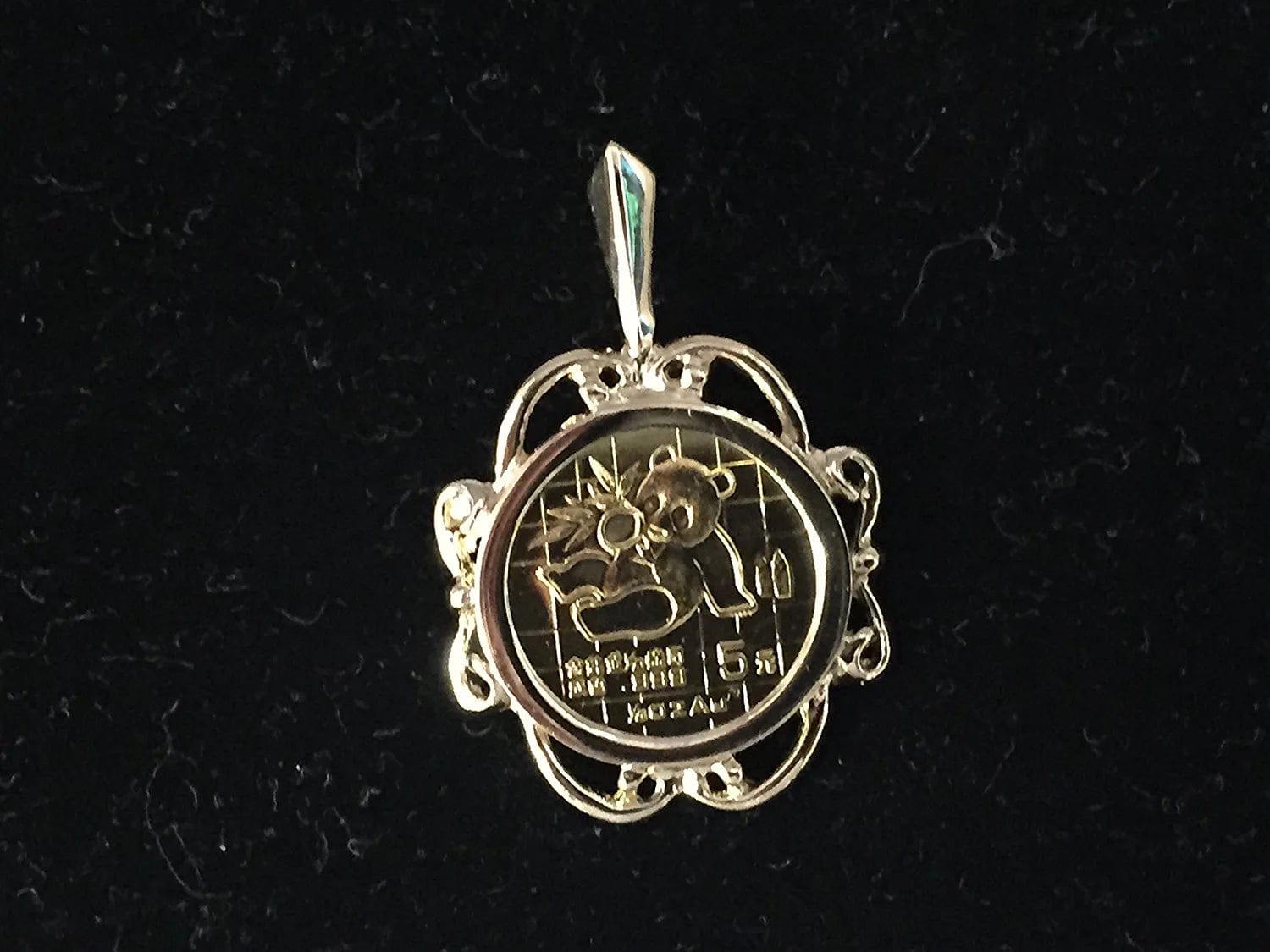 24K Chinese Panda Bear Coin Set in 14K Solid Gold Coin Charm Pendant -Random Year Coin