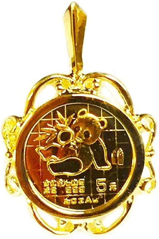 24K Chinese Panda Bear Coin Set in 14K Solid Gold Coin Charm Pendant -Random Year Coin