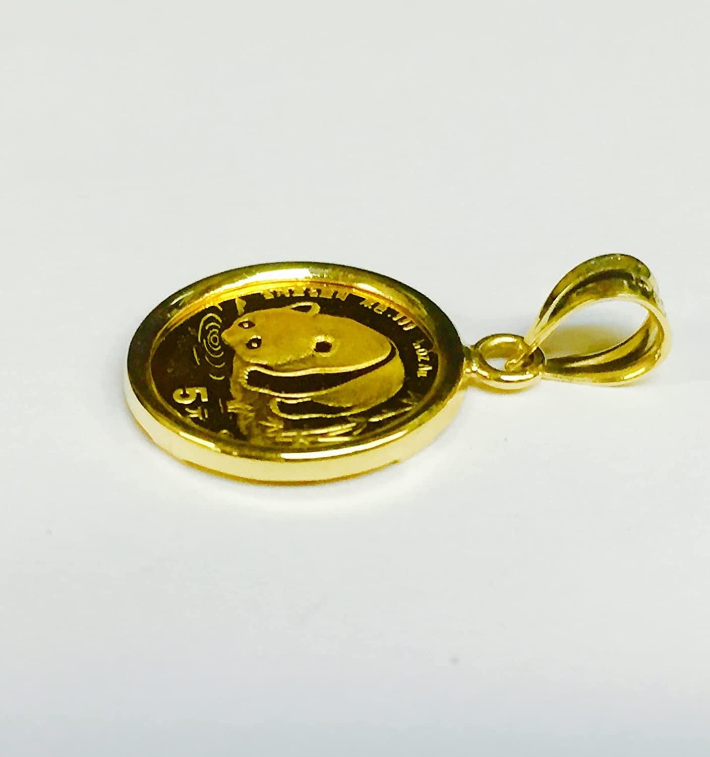 24K Chinese Panda Bear Coin Set in 14K Solid Gold Coin Charm Pendant-Random Year Coin