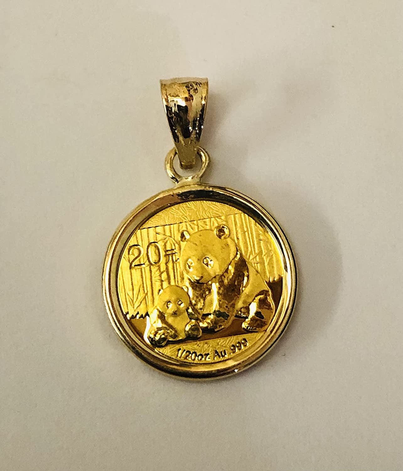 24K Chinese Panda Bear Coin Set in 14K Solid Gold Coin Charm Pendant-Random Year Coin