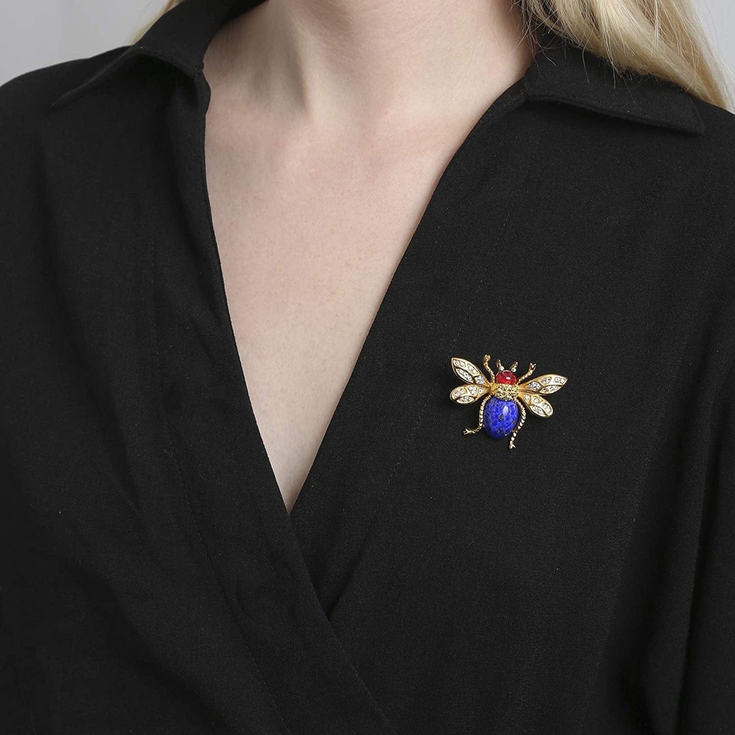 24K Gold Plated Made in New York Luxury Statement Bug Bee Fly Insect Color Crystal Swarovski Vintage Designer Brooch Pin Badge Anniversary Mother Gift