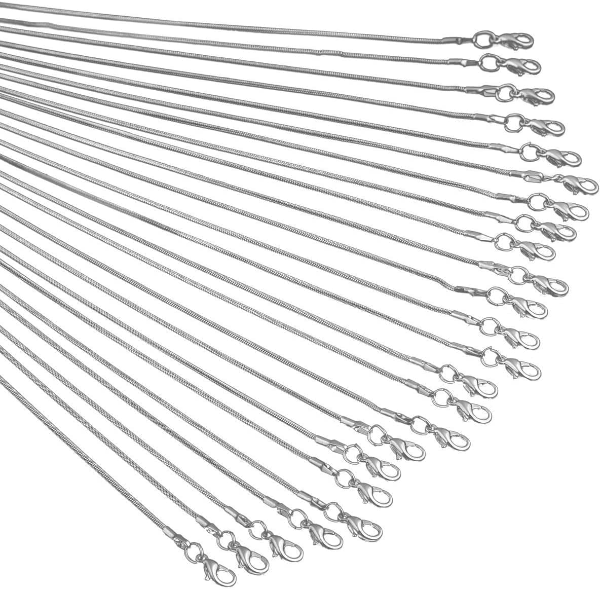 24Pcs 18 Inch 925 Silver Plated 1.2Mm DIY Snake Chain Charms Link Necklace with Lobster Clasps for Jewelry Making 24 inch
