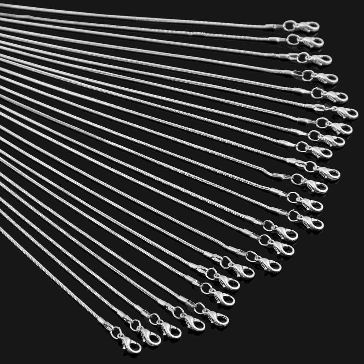 24Pcs 18 Inch 925 Silver Plated 1.2Mm DIY Snake Chain Charms Link Necklace with Lobster Clasps for Jewelry Making