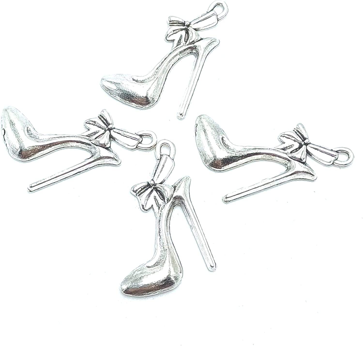 24Pcs Charm Alloy Pendants Bulk High Heels Shoe Charms Pendant for DIY Bracelet Necklace Keychain Jewelry Craft Making Accessory 31 X 21Mm (Ancient Silver)