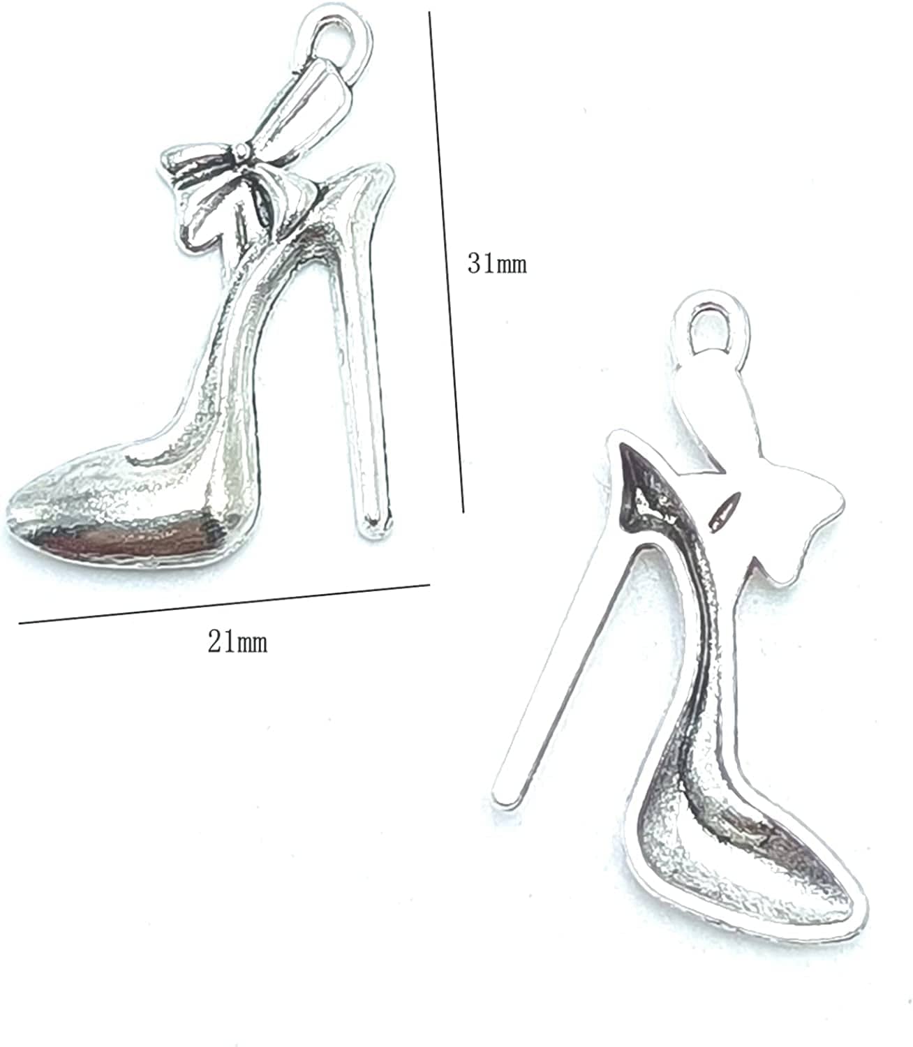 24Pcs Charm Alloy Pendants Bulk High Heels Shoe Charms Pendant for DIY Bracelet Necklace Keychain Jewelry Craft Making Accessory 31 X 21Mm (Ancient Silver)