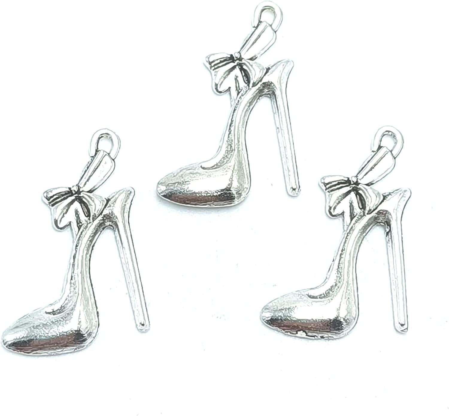 24Pcs Charm Alloy Pendants Bulk High Heels Shoe Charms Pendant for DIY Bracelet Necklace Keychain Jewelry Craft Making Accessory 31 X 21Mm (Ancient Silver)