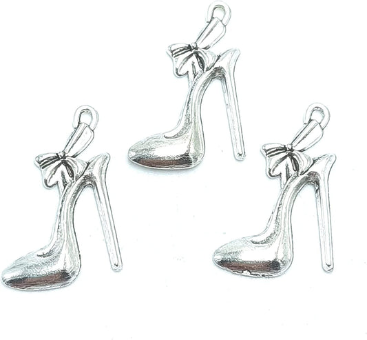 24Pcs Charm Alloy Pendants Bulk High Heels Shoe Charms Pendant for DIY Bracelet Necklace Keychain Jewelry Craft Making Accessory 31 X 21Mm (Ancient Silver)