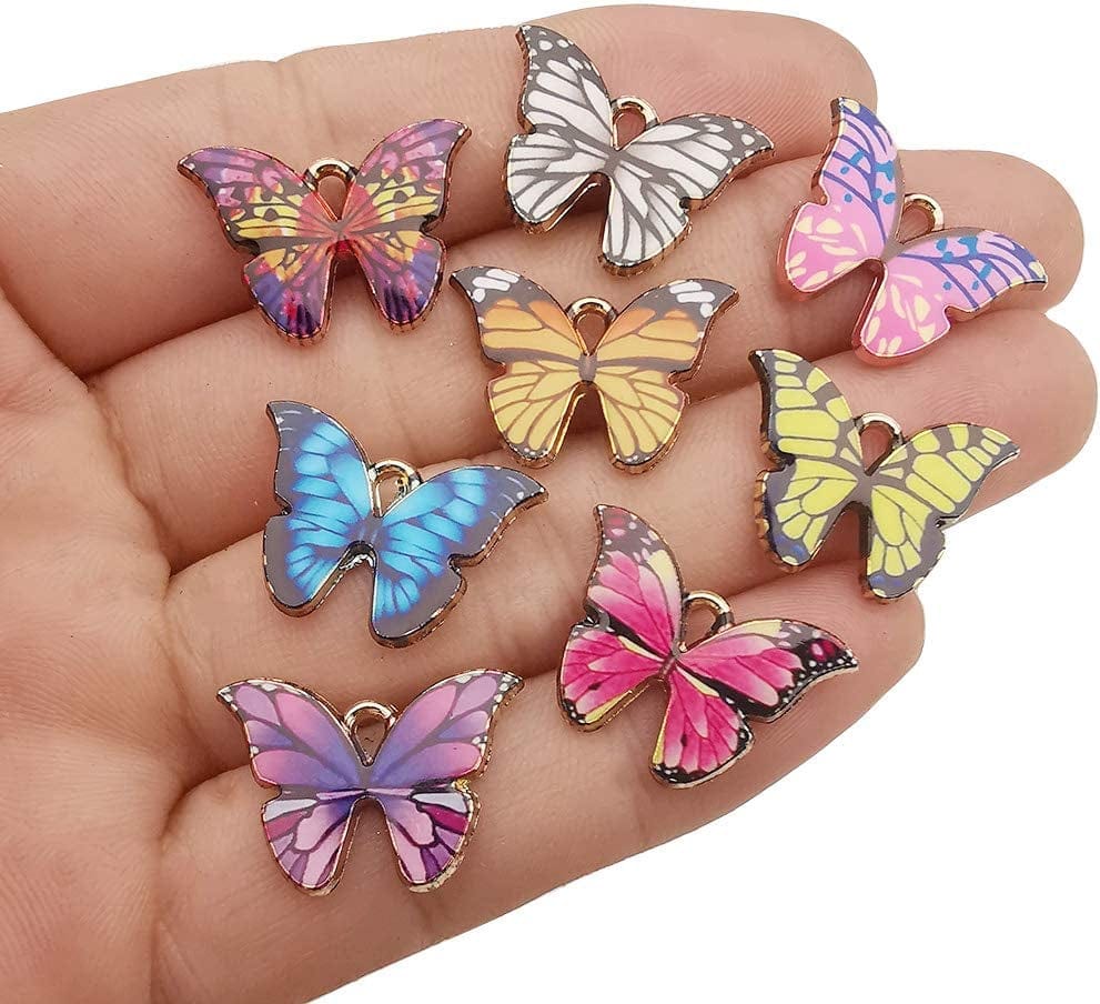 24Pcs Enamel Butterfly Pendant Charms for Jewelry Making Bracelet Necklace Earring HM488