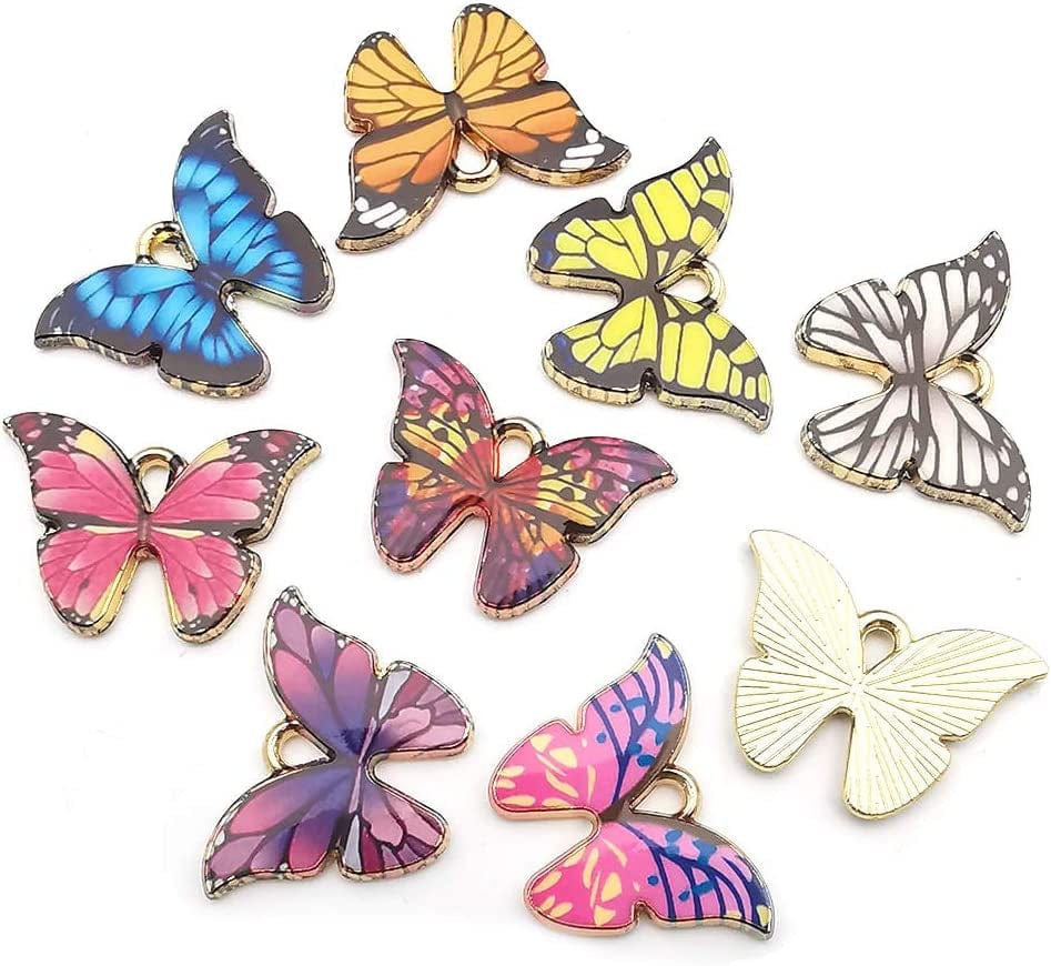 24Pcs Enamel Butterfly Pendant Charms for Jewelry Making Bracelet Necklace Earring HM488