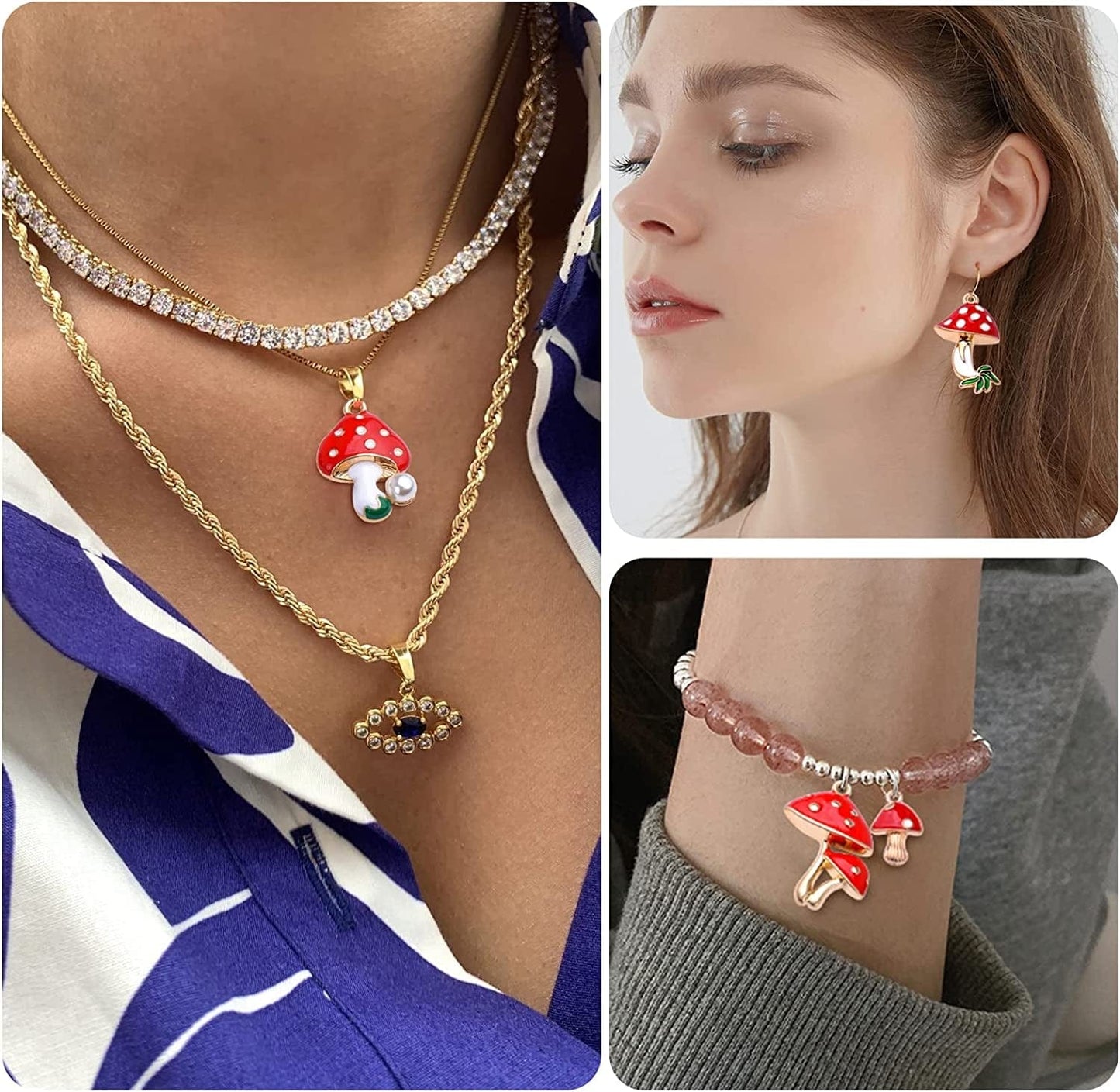 24Pcs Enamel Mushroom Pendant Charms Red Cute Mushroom Charms Jewelry Making Accessories for DIY Earrings Necklace Bracelet Birthday Party Favor Gifts, 4 Styles