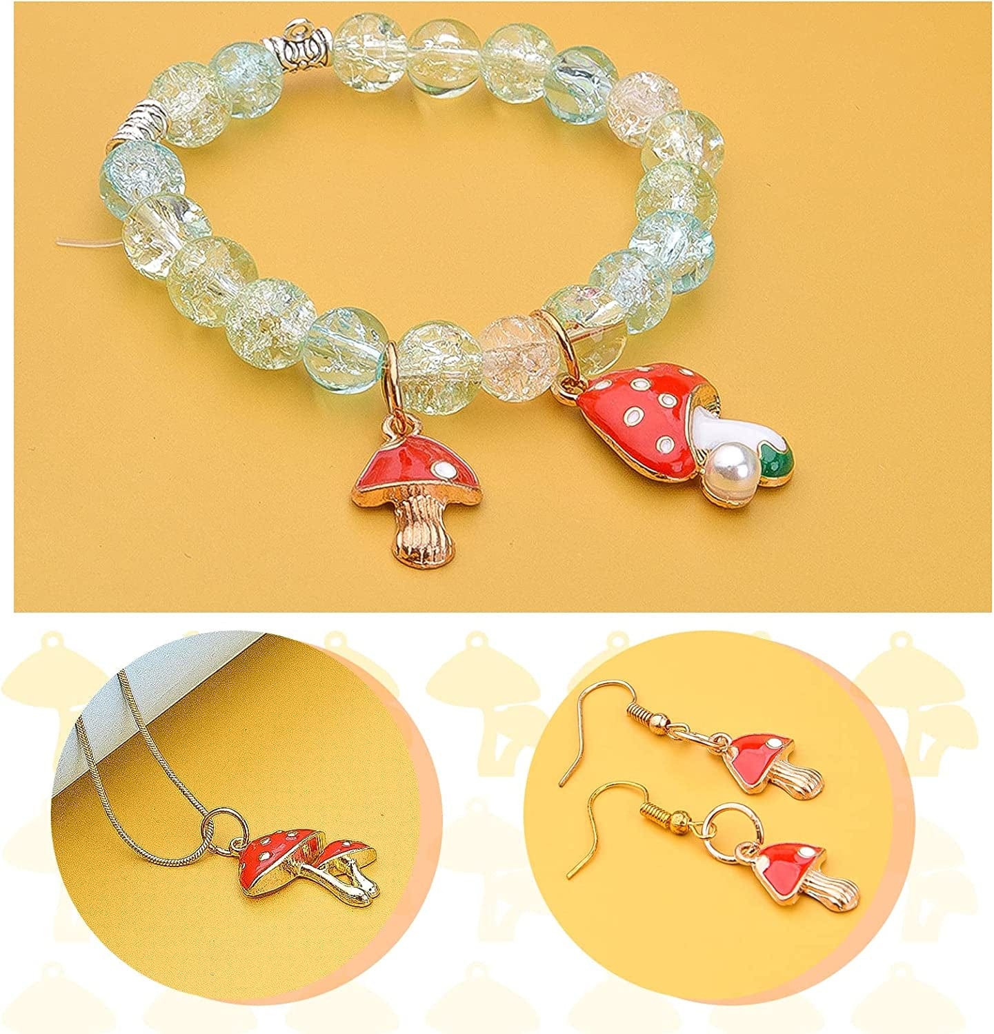 24Pcs Enamel Mushroom Pendant Charms Red Cute Mushroom Charms Jewelry Making Accessories for DIY Earrings Necklace Bracelet Birthday Party Favor Gifts, 4 Styles