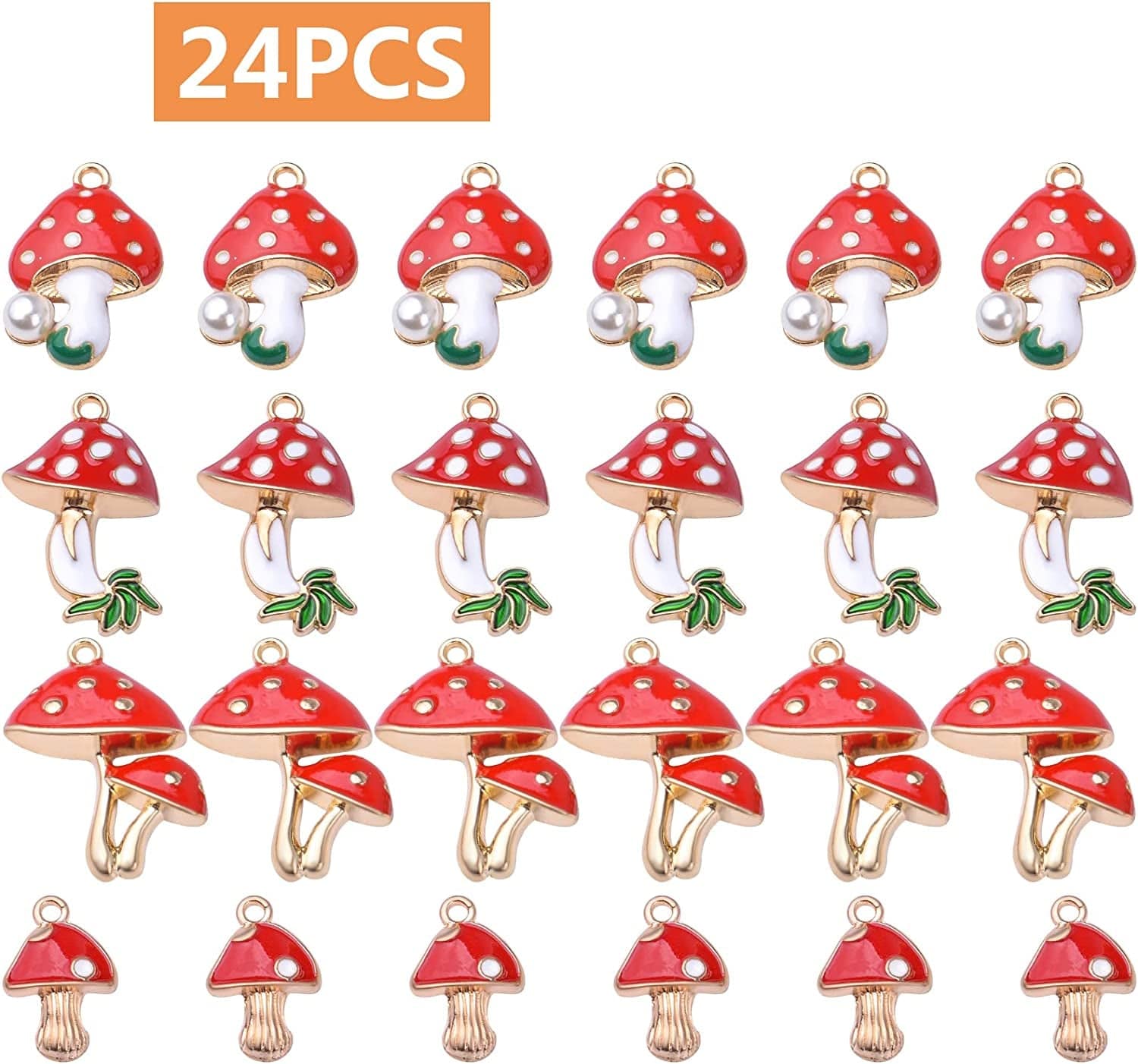 24Pcs Enamel Mushroom Pendant Charms Red Cute Mushroom Charms Jewelry Making Accessories for DIY Earrings Necklace Bracelet Birthday Party Favor Gifts, 4 Styles