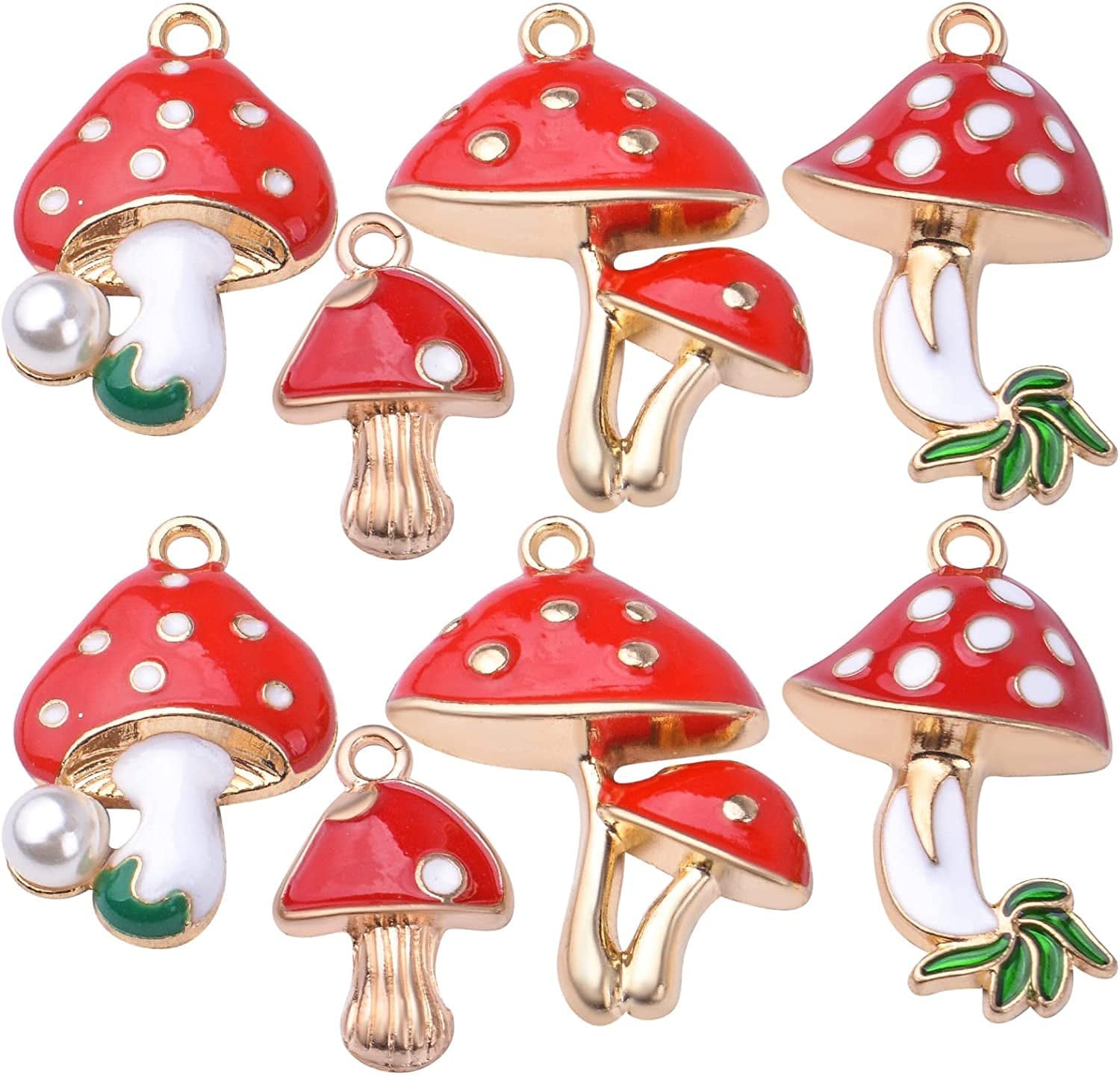 24Pcs Enamel Mushroom Pendant Charms Red Cute Mushroom Charms Jewelry Making Accessories for DIY Earrings Necklace Bracelet Birthday Party Favor Gifts, 4 Styles