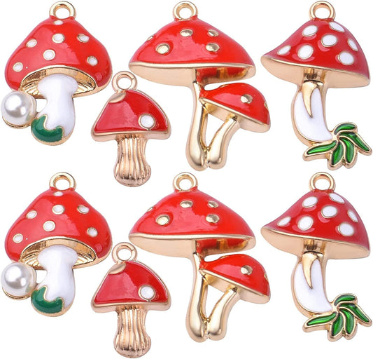 24Pcs Enamel Mushroom Pendant Charms Red Cute Mushroom Charms Jewelry Making Accessories for DIY Earrings Necklace Bracelet Birthday Party Favor Gifts, 4 Styles