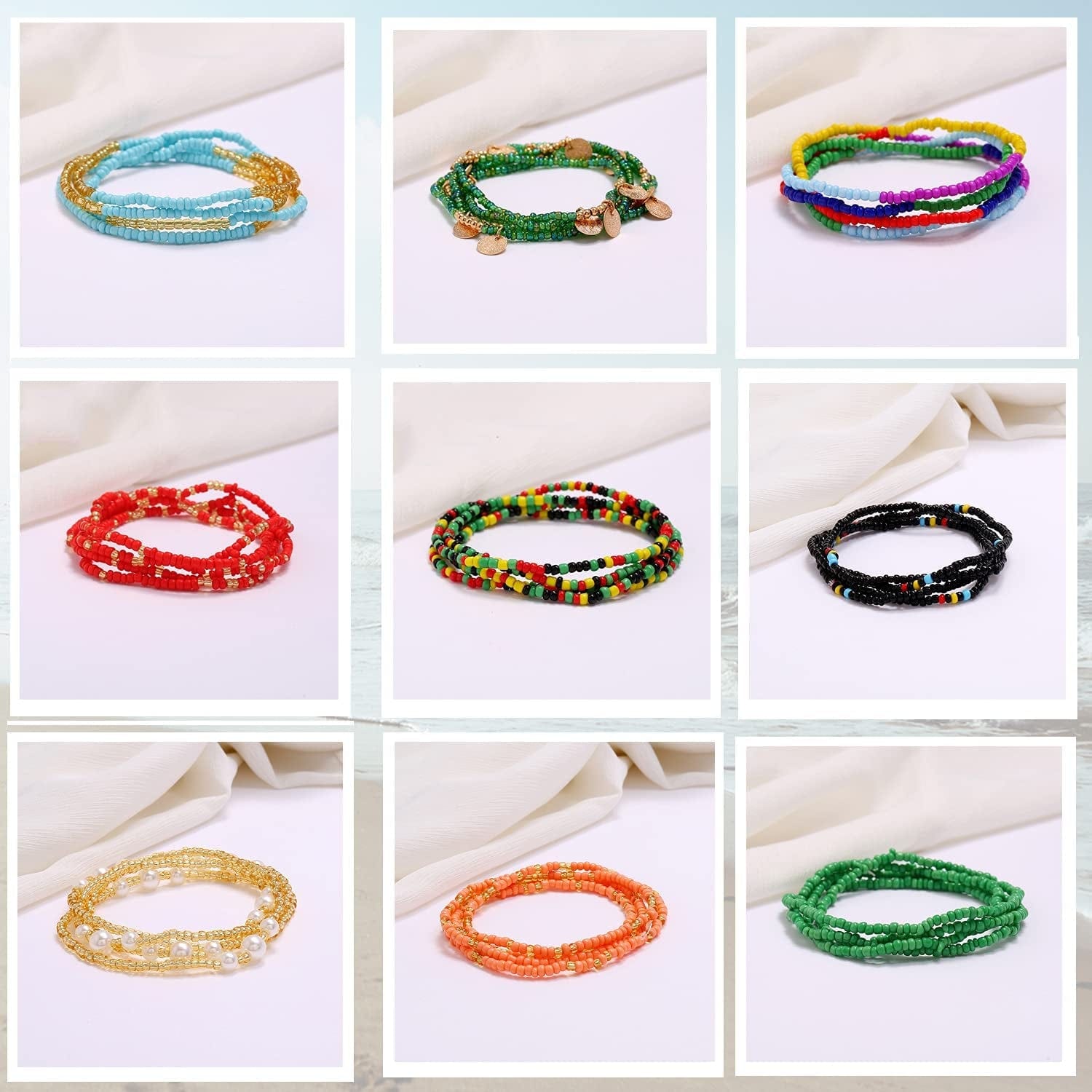 24Pcs Waist Beads for Women Weight Loss Colorful Beaded Body Chain Waist Jewelry Belly Bead Body Chain Jewelry for Women Apparel & Accessories > Jewelry > Body Jewelry Dalinner