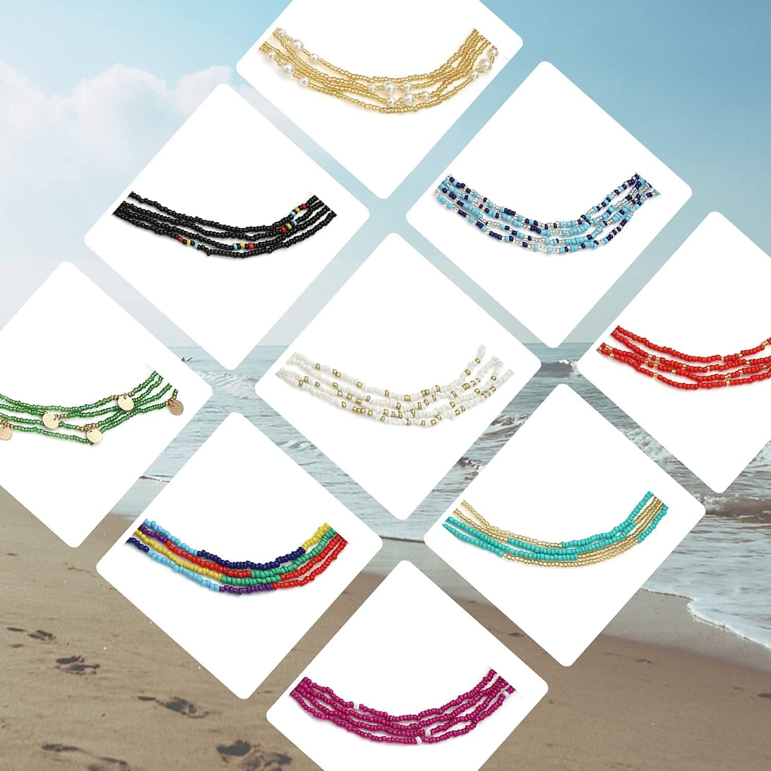 24Pcs Waist Beads for Women Weight Loss Colorful Beaded Body Chain Waist Jewelry Belly Bead Body Chain Jewelry for Women Apparel & Accessories > Jewelry > Body Jewelry Dalinner