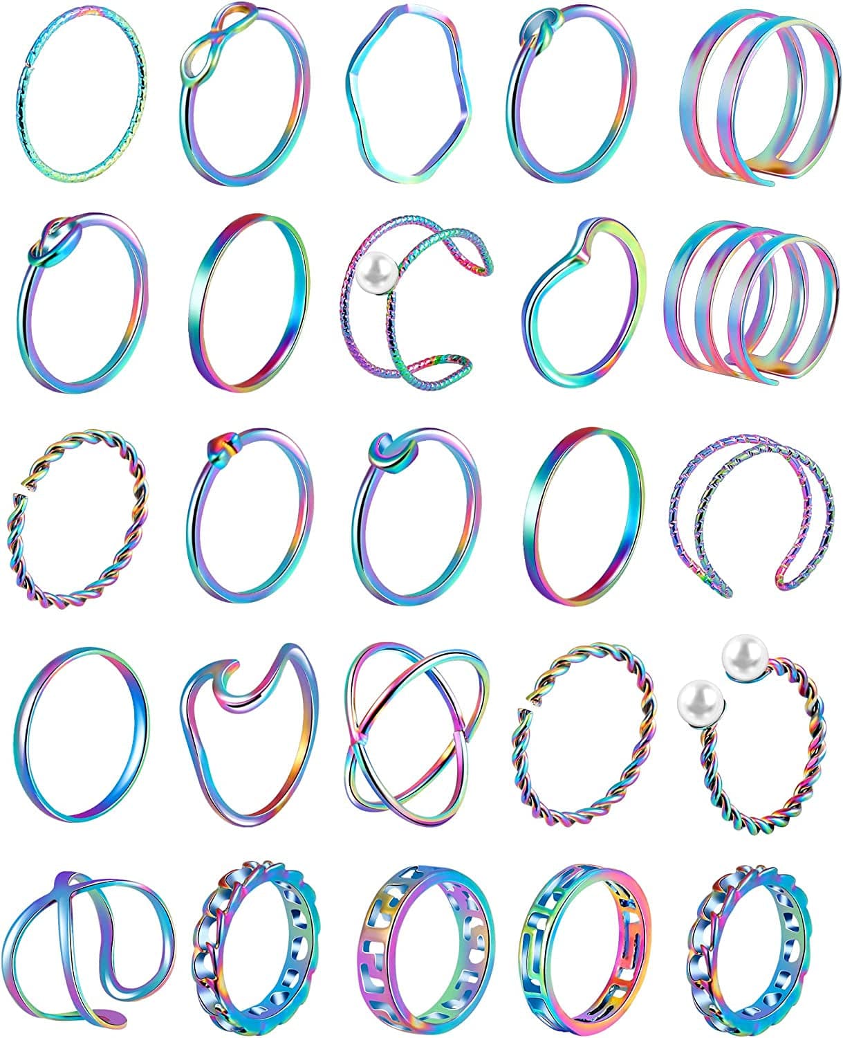 25 Pcs Knuckle Rings for Women Stackable Rings Sets Girls Bohemian Retro Vintage Joint Finger Rings Gold Rings Set for Women Men Hollow Carved Flowers Crystal Rings Colorful