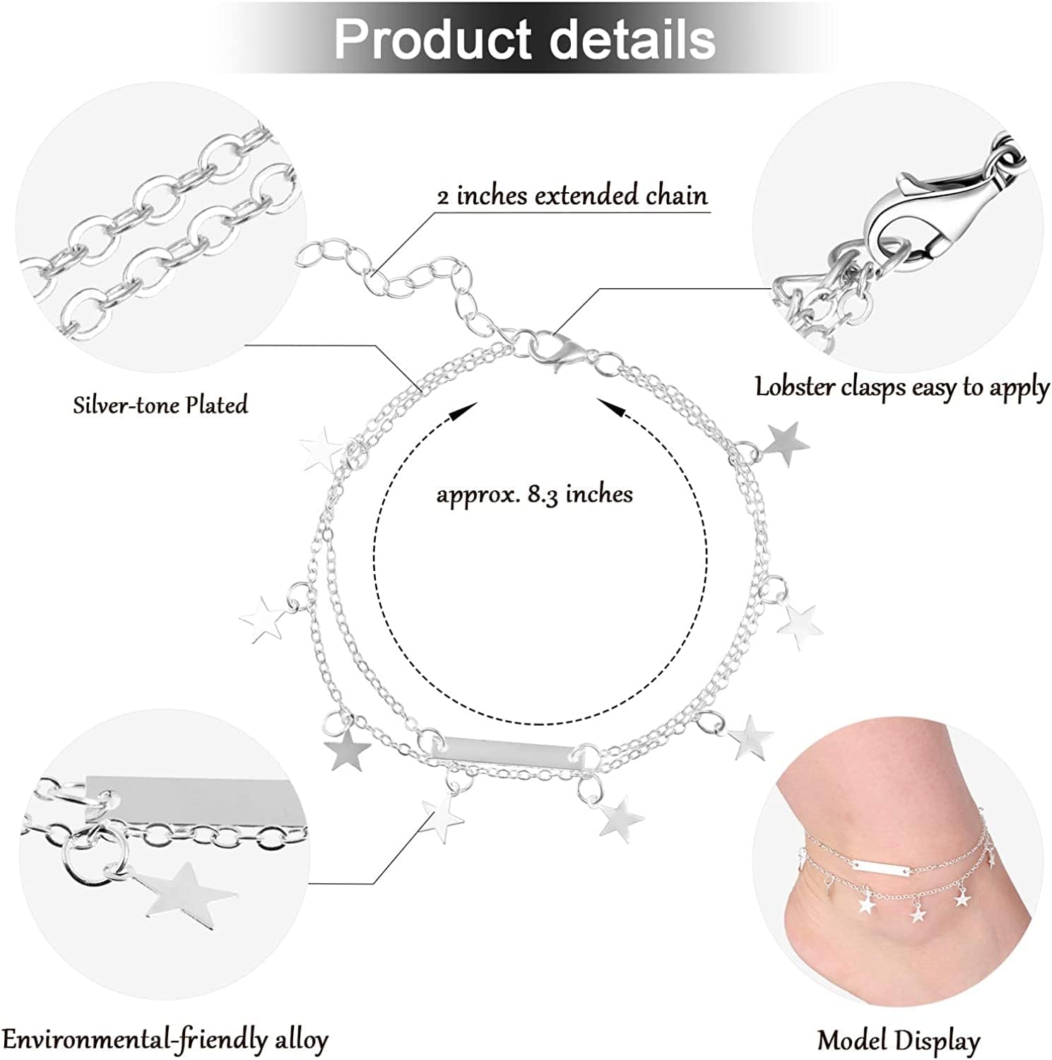 25 Pieces Ankle Chains Bracelets Adjustable Beach Anklets Boho Foot Jewelry Set for Women Girls Favors (Silver) Apparel & Accessories > Jewelry > Anklets Hicarer