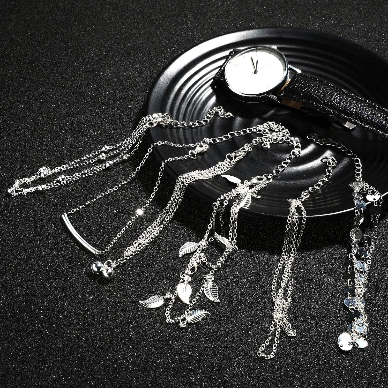 25 Pieces Ankle Chains Bracelets Adjustable Beach Anklets Boho Foot Jewelry Set for Women Girls Favors (Silver) Apparel & Accessories > Jewelry > Anklets Hicarer