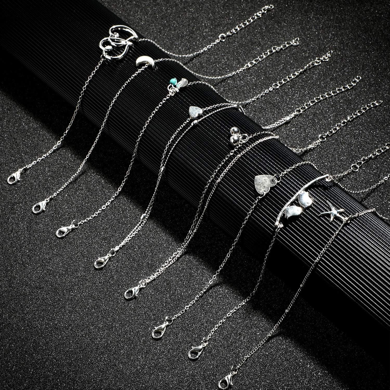 25 Pieces Ankle Chains Bracelets Adjustable Beach Anklets Boho Foot Jewelry Set for Women Girls Favors (Silver) Apparel & Accessories > Jewelry > Anklets Hicarer