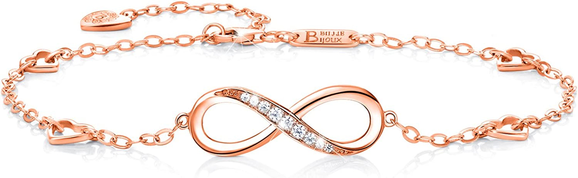 Billie Bijoux Womens 925 Sterling Silver Infinity Anklet Bracelet Endless Love Symbol Charm Adjustable Large Bracelet Mother'S Day Gift for Women Apparel & Accessories > Jewelry > Anklets Billie Bijoux B- Rose Gold