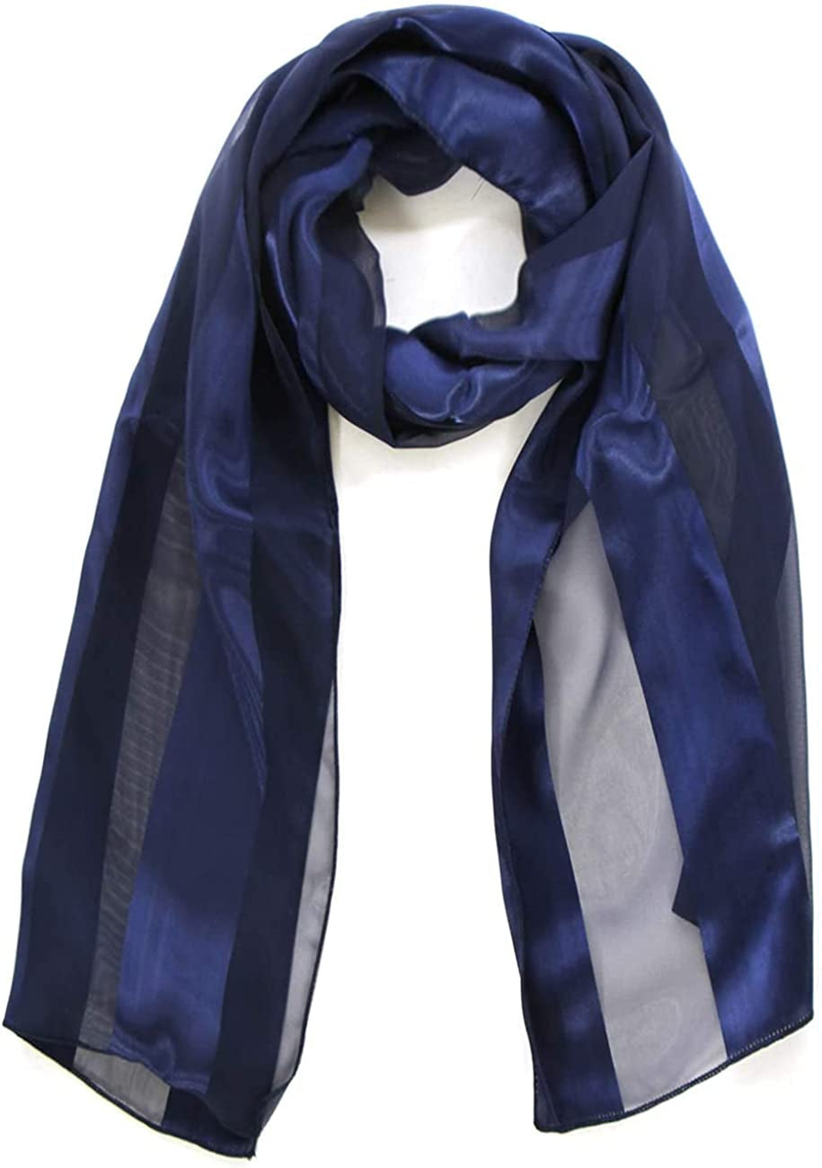Scarfs for Women Lightweight Soft Silky Scarves 60" Long Satin Chiffon Stripe Neckerchief Gold Red Pink Black More Apparel & Accessories > Clothing Accessories > Scarves & Shawls SERENITA Navy