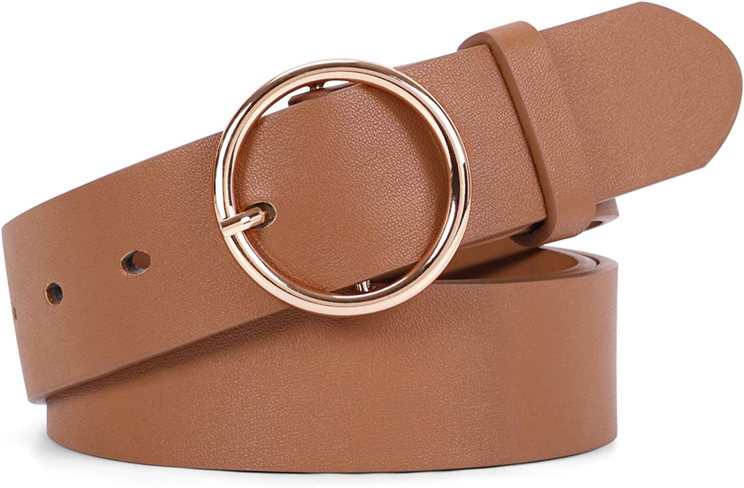 WERFORU Women Casual Dress Belt Fashion Leather Belt with O Ring Buckle for Jeans Pants Apparel & Accessories > Clothing Accessories > Belts WERFORU F-pu Brown Suit Pant Size 29"-34"