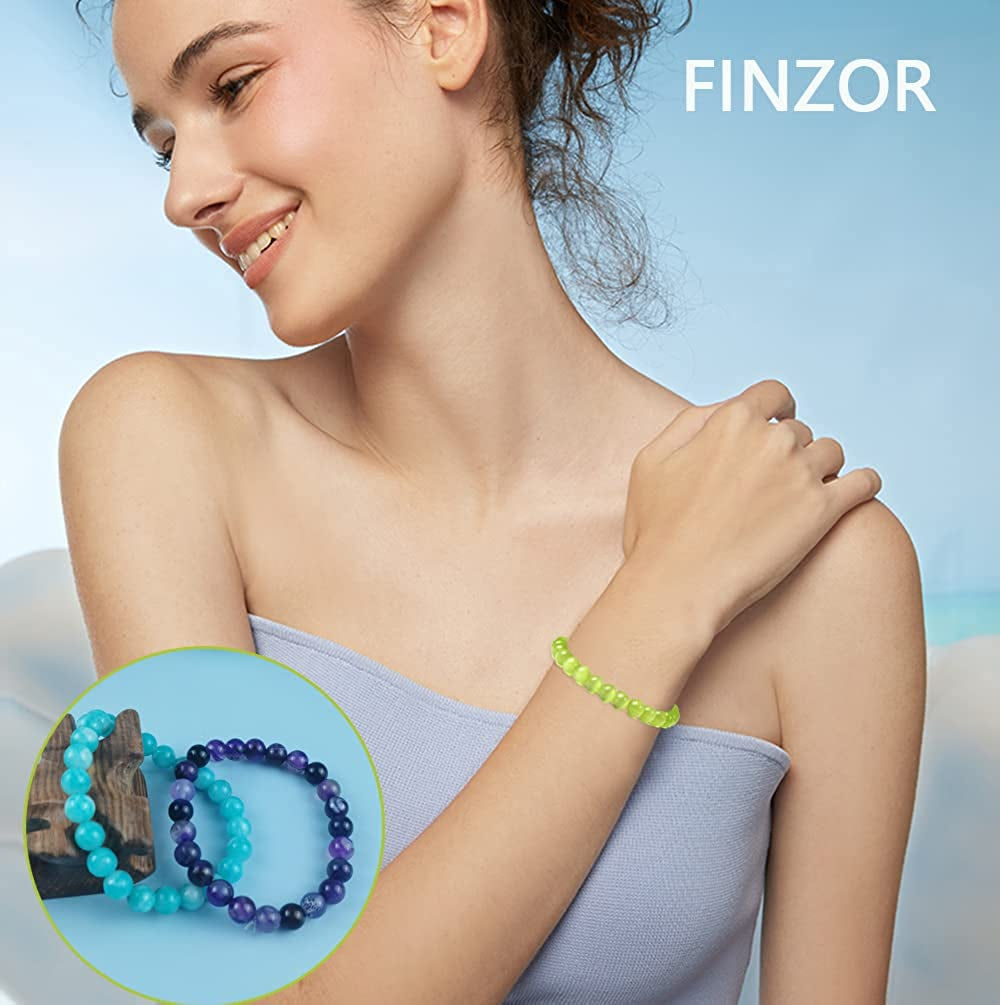 FINZOR 12 Pcs 8Mm Gemstones Beaded Bracelets for Women Men Stone Bead Healing Stretch round Bead Crystal Semi-Precious Bracelets Unisex Apparel & Accessories > Jewelry > Bracelets FINZOR