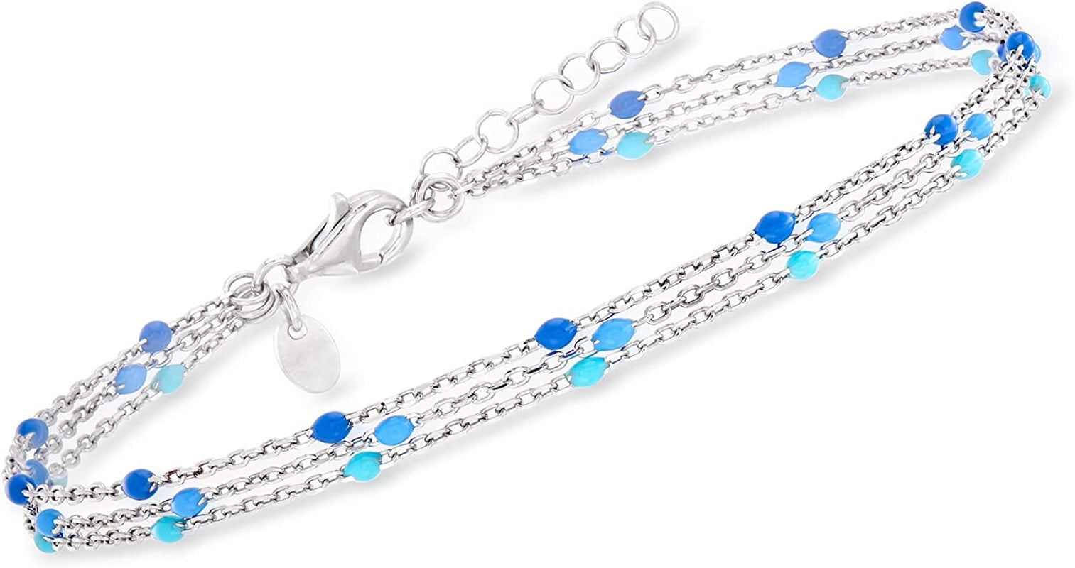 Ross-Simons Italian Tonal Blue Enamel Beaded Station Anklet in Sterling Silver. 9 Inches Apparel & Accessories > Jewelry > Anklets Ross-Simons